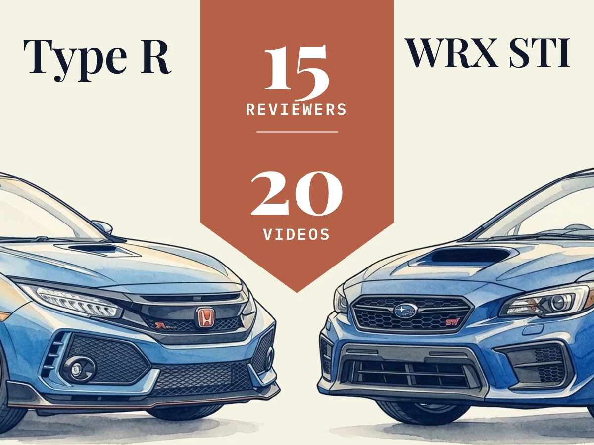 Type R vs WRX STI: 15 reviewers compared across 20 videos