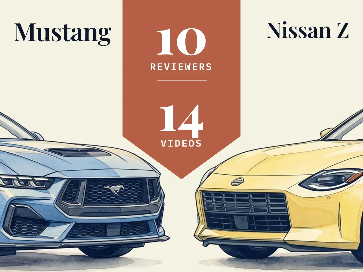 Mustang vs Nissan Z: 10 reviewers compared across 14 videos